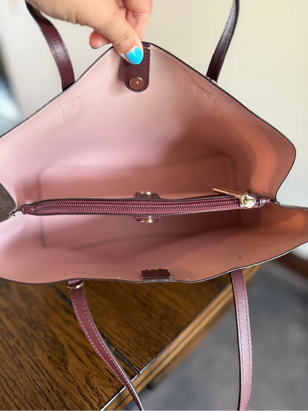 Kate Spade Harper Leather Satchel Tote Bag Burgundy Wine Purse